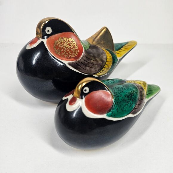 Japan Mandarin Duck Pair Vintage Kutani Porcelain Signed Handpainted - Picture 1 of 16